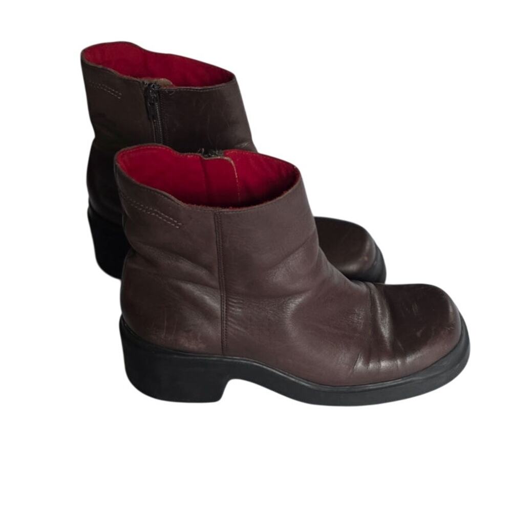 Vintage Y2K Nine West Cloud 9 Women's Brown Leathe Chunky Heel Boots 10 Zip-Up